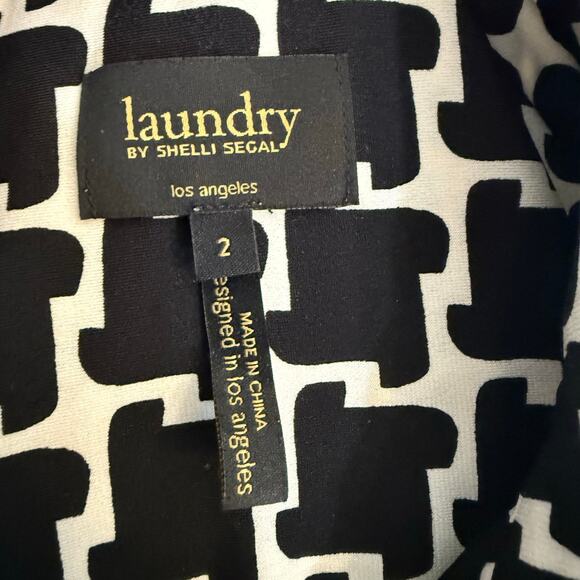 Laundry by Shelli Segal Size 2  Black & White blue bow Geometric Print Dress - Picture 2 of 12